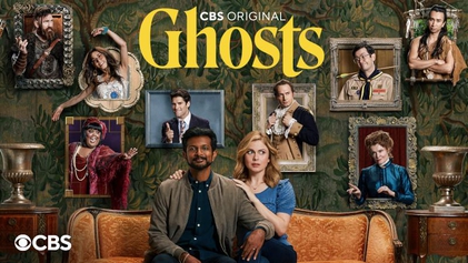 Poster of CBS sitcom Ghosts featuring its ensemble cast